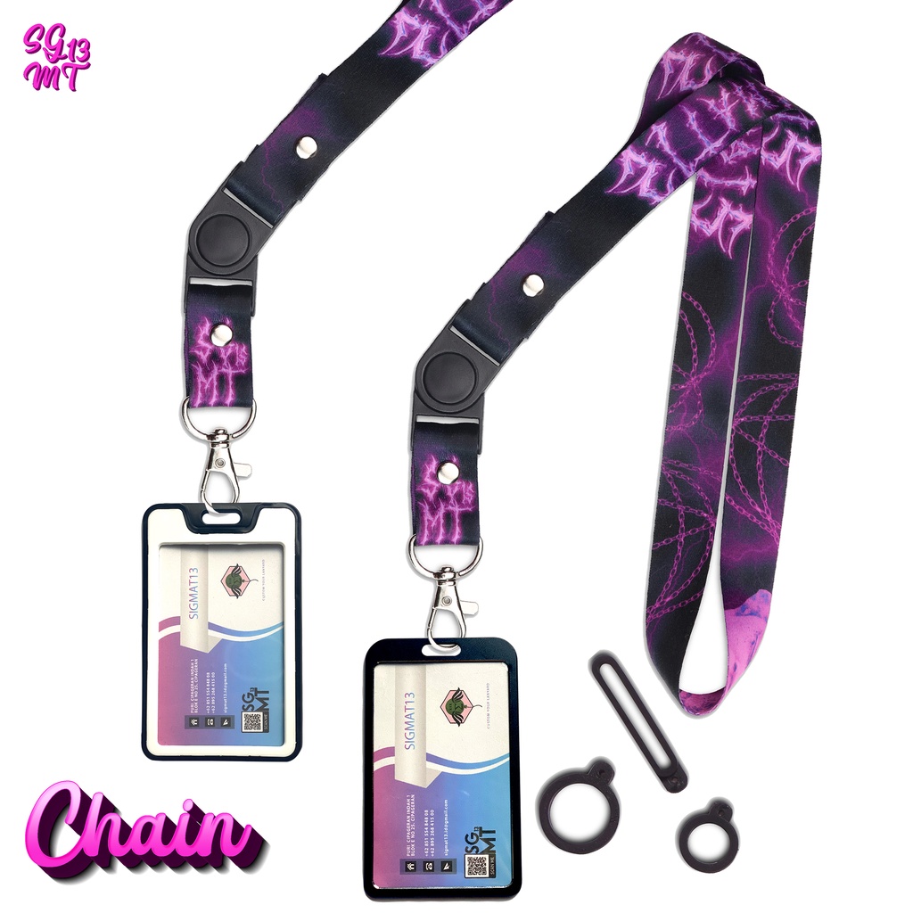 Lanyard id card holder name tag Hp Lanyard full printing PURPLE CHAIN 3 pcs Oring