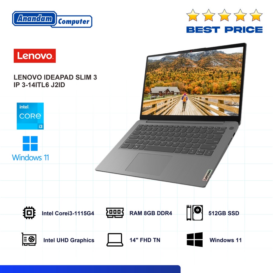 Laptop Lenovo Ideapad Slim 3i IP 3-14ITL6 J2ID i3-1115G4 512GB 8GB W11