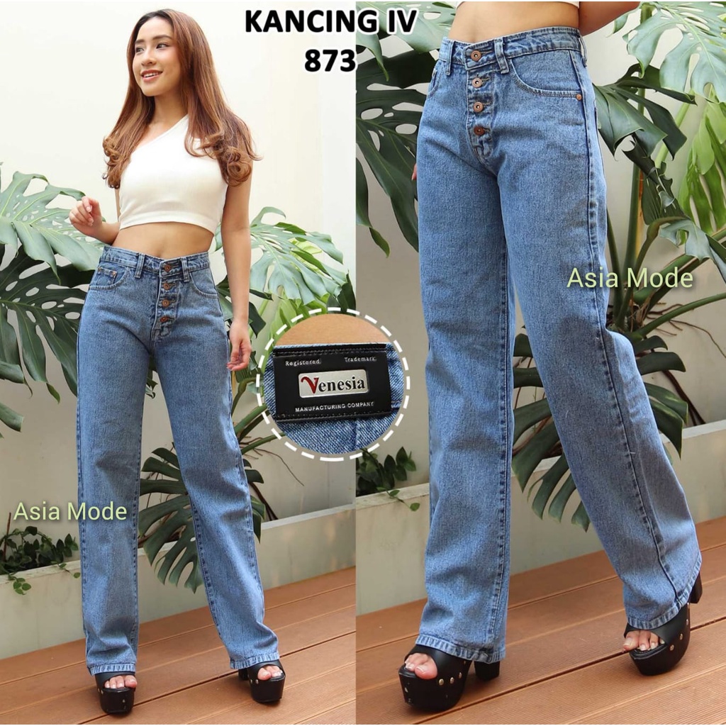 Asia Mode - Kulot Jeans Panjang Kancing 4 Warna Snow Wanita / Kulot Boyfriend Lepis Kancing Empat Ce