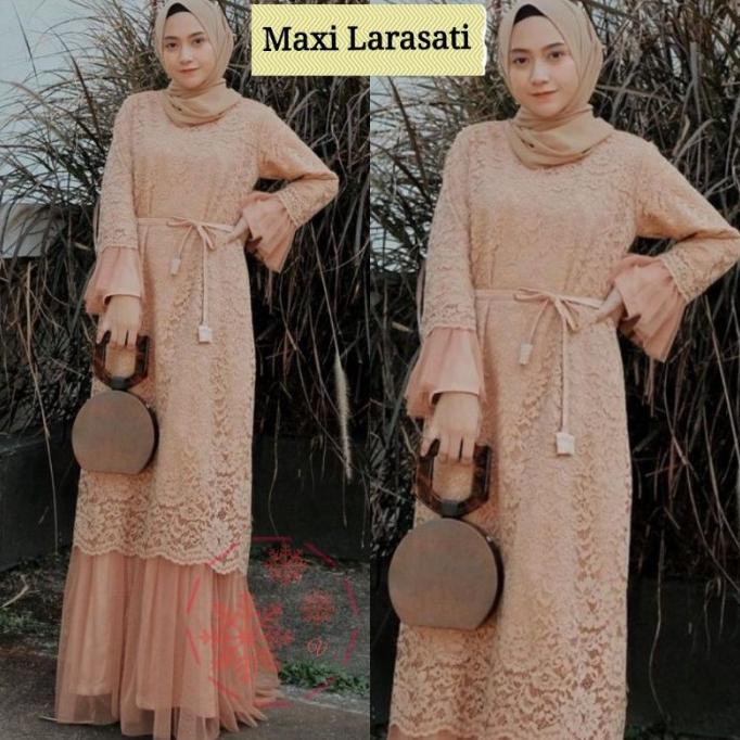 MURAH Dress Gamis Brukat S/M L XL XXL Jumbo Polos LARASATI Warna COKSU