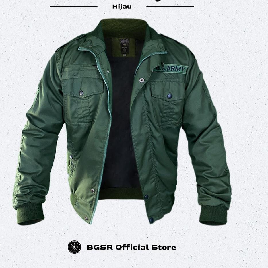 ♧ Jaket Pria Bomber Jacket Windbreaker Tebal Adem Ruby US ARMY BGSR ○