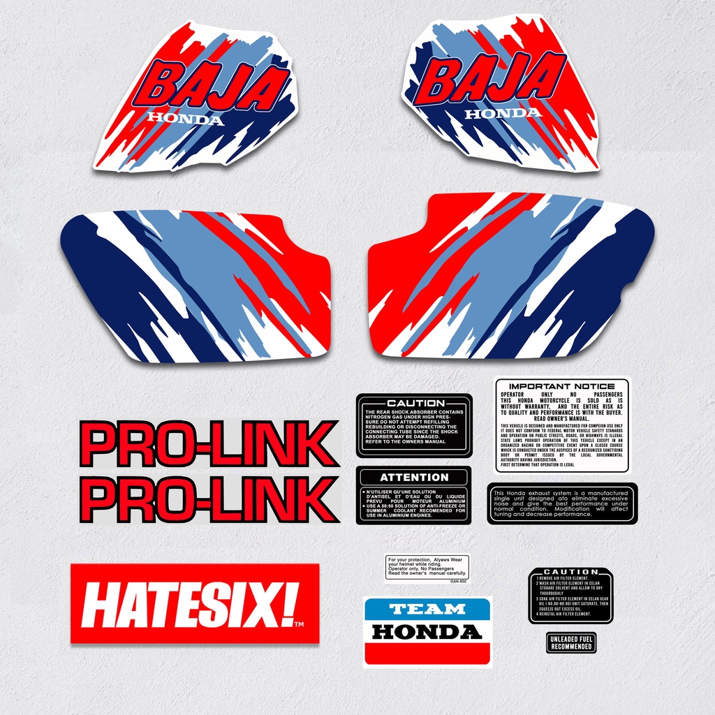 Sticker Decal Honda XRL Baja 1991 Hatesix