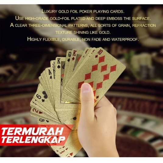 Kartu Remi Poker Gold Foil emas pvc anti air waterproof premium murah