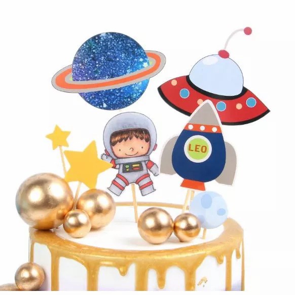 TOPPER CAKE TEMA ASTRONOT LUAR ANGKASA KARTUN LUCU STICK