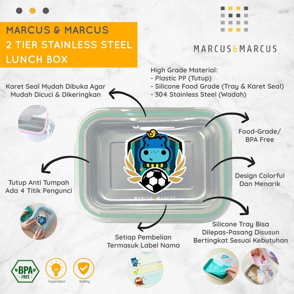 MARCUS &amp; MARCUS 2 TIER STAINLESS STEEL LUNCH BOX