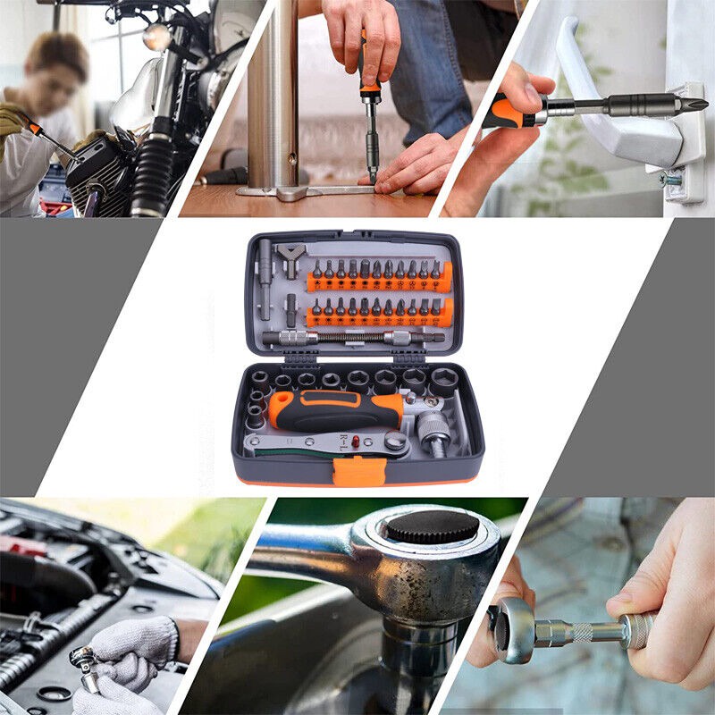 GV8 Aotuo Set Kunci Ratchet Screwdriver Household Repair Tools 38in1 2880a Gray/orange Or-i