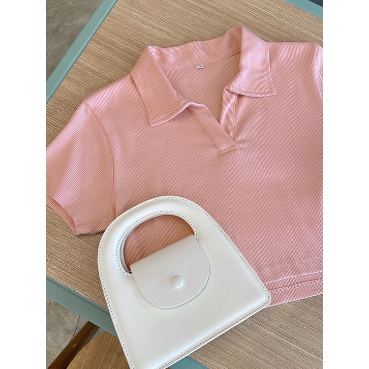 Kadaka T-0464 Crop Polo Shirt Wanita Korea Cotton Knit