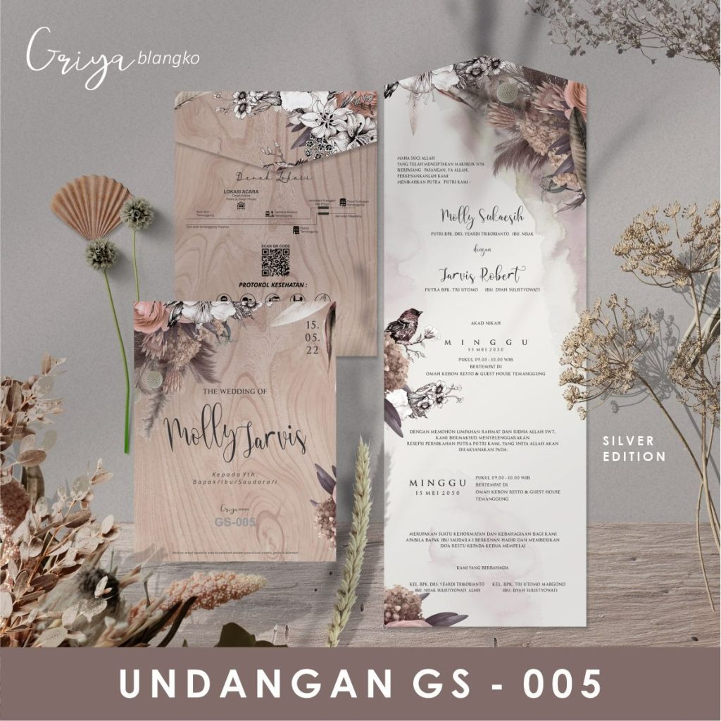 (sudah cetak) Undangan Pernikahan elegan ,simple ,rustik, murah Lipat Tiga Model Amplop desain GS-00