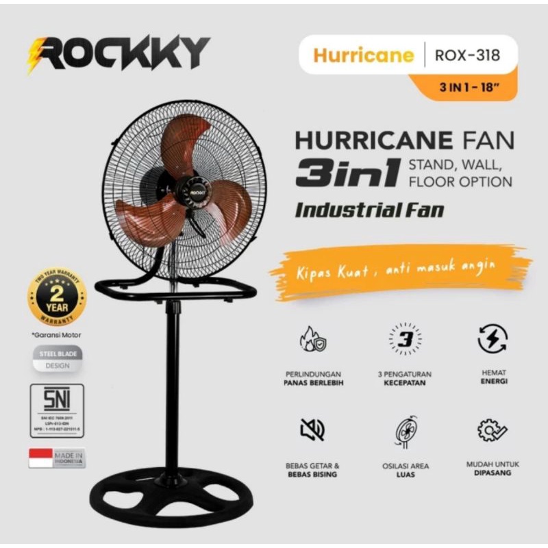 Kipas Angin Rockky Hurricane Industrial Fan 3 in 1