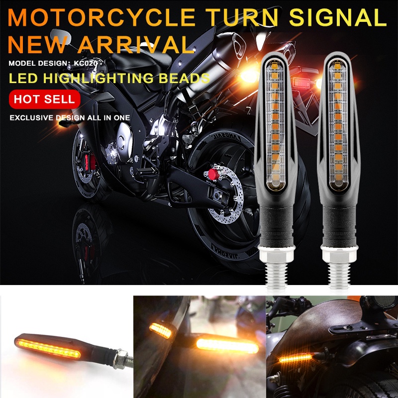 【2pcs】Lampu sein sepeda motor universal 12V Led Moto air mengalir lampu sinyal sepeda motor yang bisa ditekuk lampu berkedip