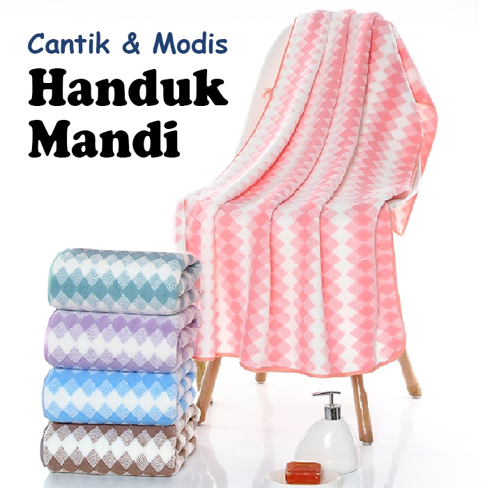 Handuk Mandi Daya Serap Tinggi Jumbo Microfiber Premium Ukuran 70x140cm Motif Diamond High Quality Dewasa Pria Wanita Perlengkapan Mandi Import - H15-C-KT - 88 Blanketstore