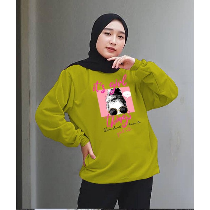 Kaos Lengan Panjang DTF IT'S GIRL Warna Baru / Kaos Sweatshirt / Atasan Wanita / Atasan Wanita Lengan Panjang