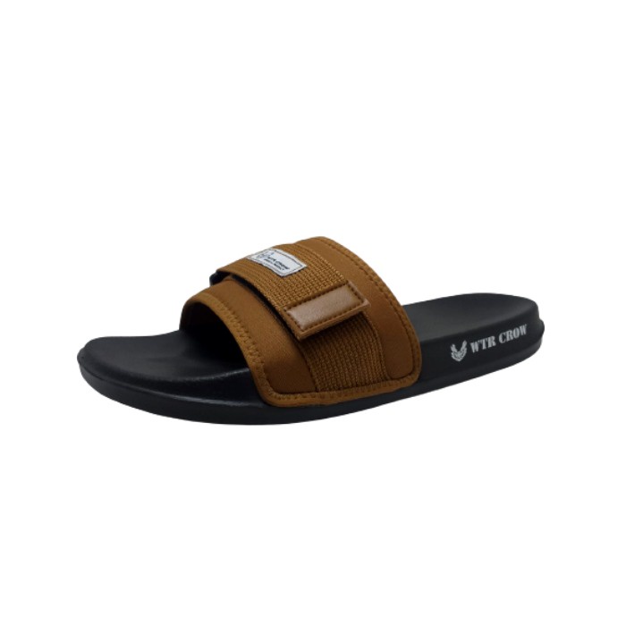 Sandal Slide Pria Slip On Simple Ringan Black Tan WTR Crow