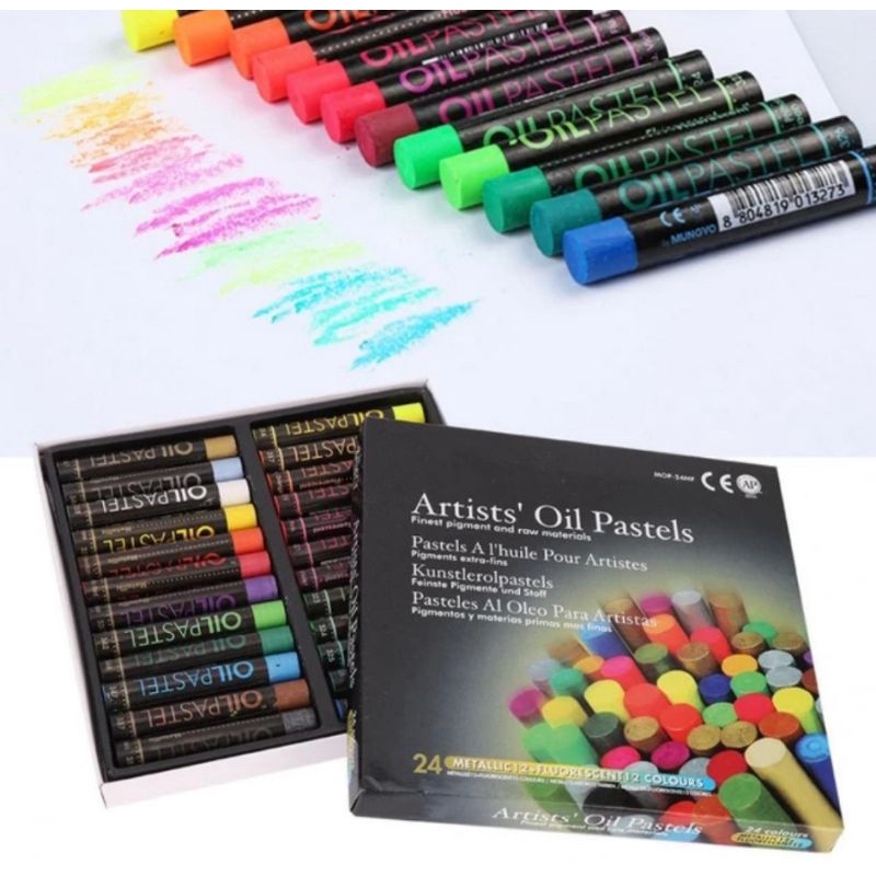 

Perlengkapan Seni Lukis Profesional Galery Mungyo metalik & fluorescent warna pastel minyak set, 24pc set (12 warna metalik + 12 warna neon) Krayon Alat menggambar.