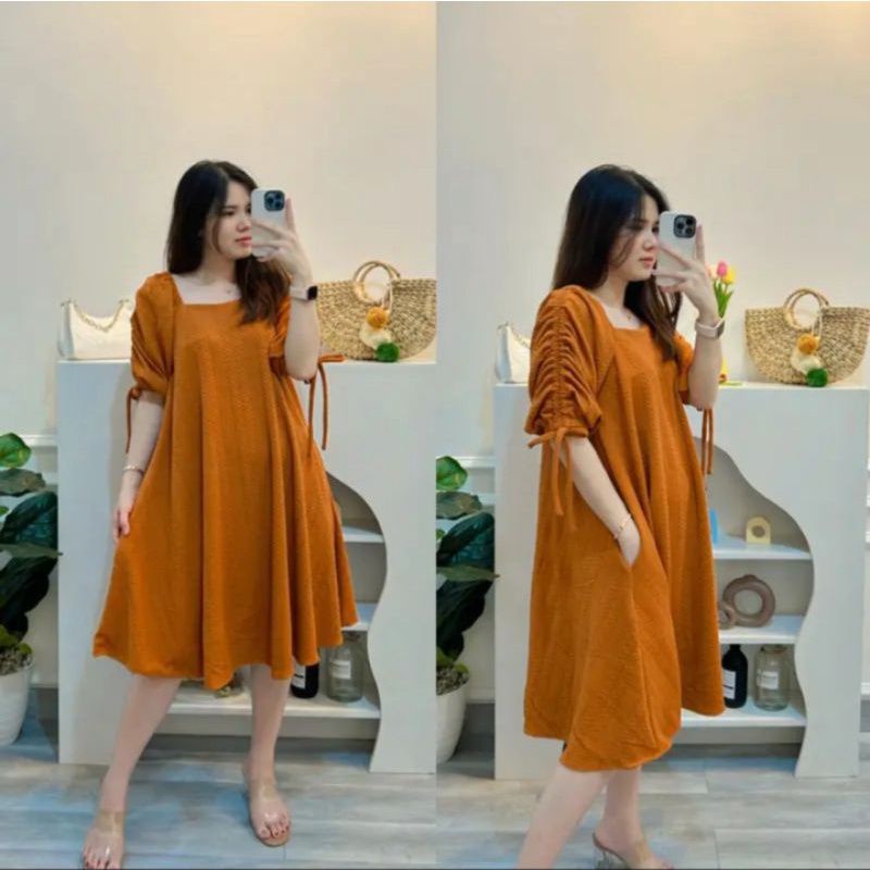 DRESS || MILIA DAILY DRESS LENGAN SERUT CRINCLE AIRFLOW TUNIK WANITA