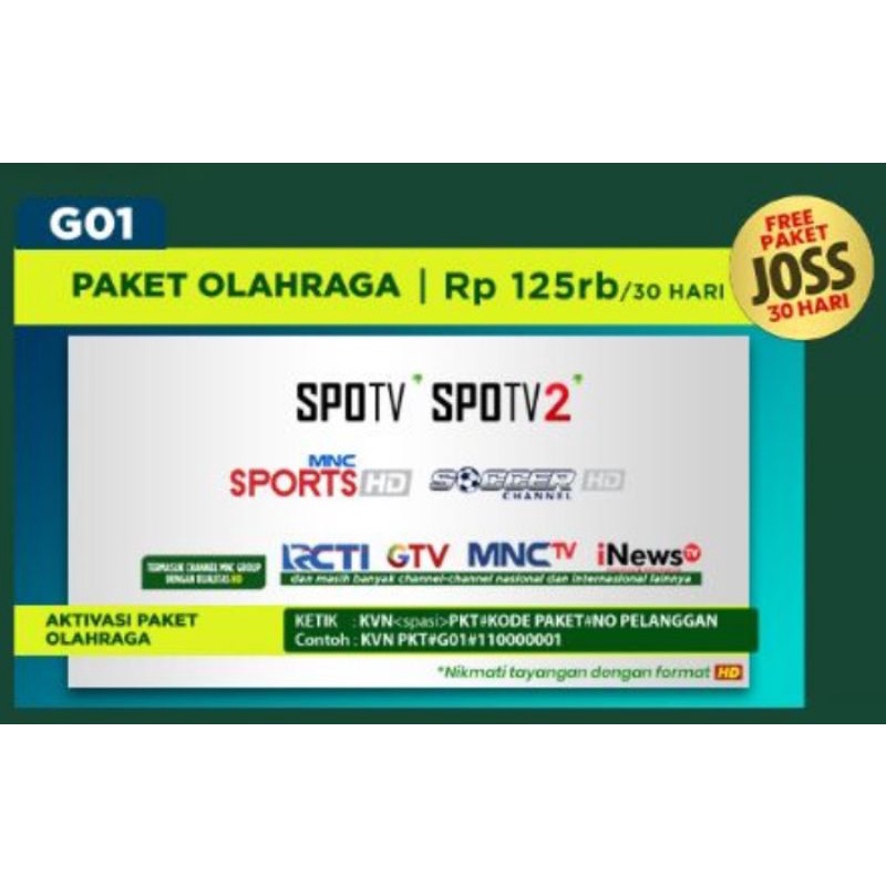 paket olahraga G01 kvision gratis paket joss 30 hari