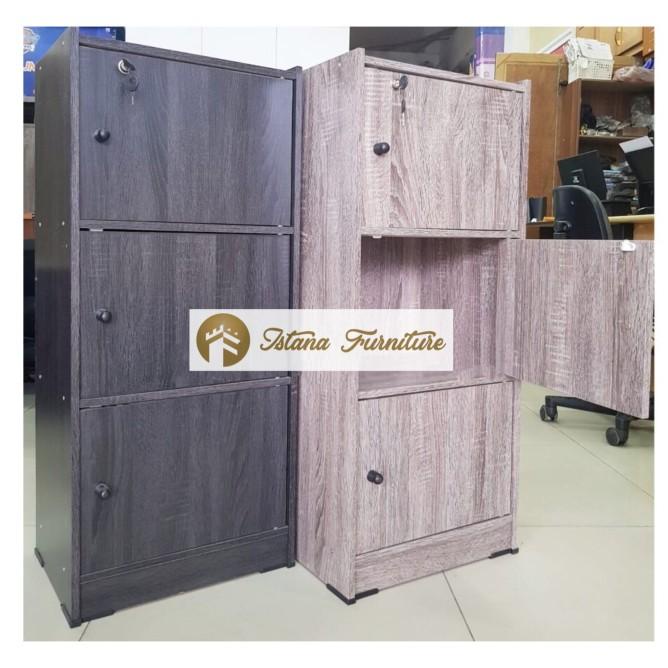 Lemari Rak Buku Serbaguna Loker Dokumen Kantor Kayu 3 Susun + Kunci