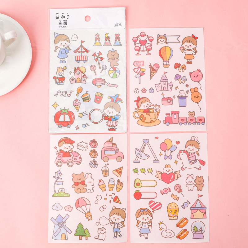 OVERFLOWS.ID 4 LEMBAR STIKER KARTUN BUNGA LUCU UNTUK DEKORASI ALBUM FOTO STICKER SCRAPBOOK NOTEBOOK DIY