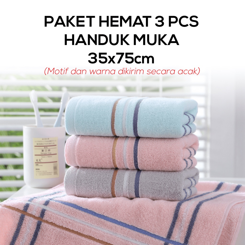 [PAKET HEMAT 3 PCS] Handuk Muka Ukuran 35x75cm Bahan Katun Handuk Olahraga Serap Air Handuk Leher Quick Dry Towel