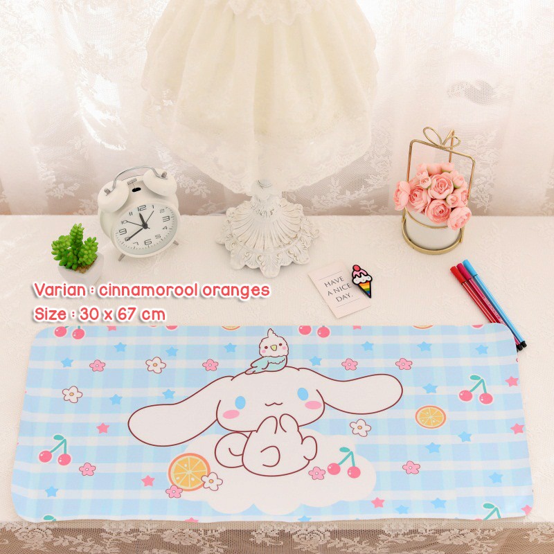 MOUSE PAD PANJANG UNTUK GAMING BAHAN PU WATERPROOF ANTI AIR MOTIF KARTUN SANRIO HELLO KITTY CINNAMOROLL LONG STYLE STUDENT DESK MAT PLACEMAT BISA UNTUK ALAS MEJA @banyak