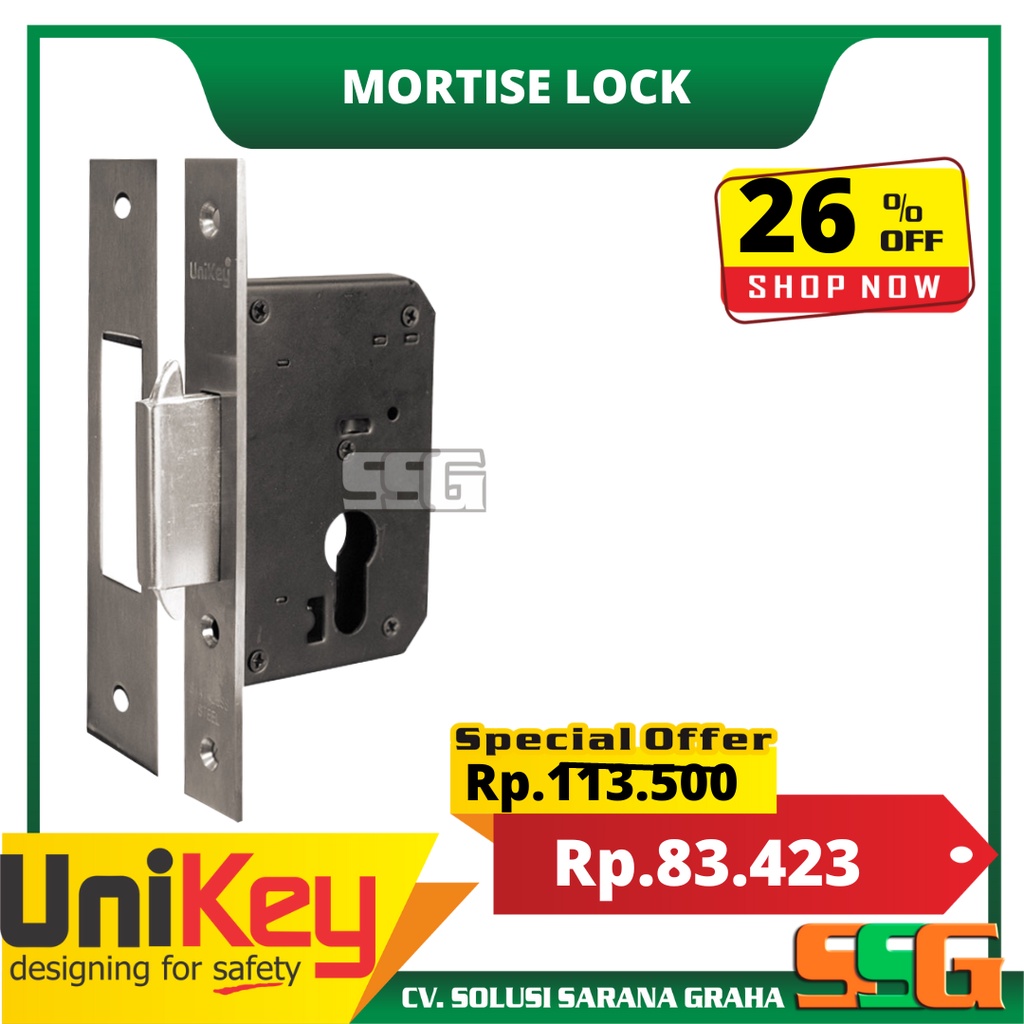 Mortise Lock UNIKEY UK 016-40 SS Lock Case Sliding Body Kunci