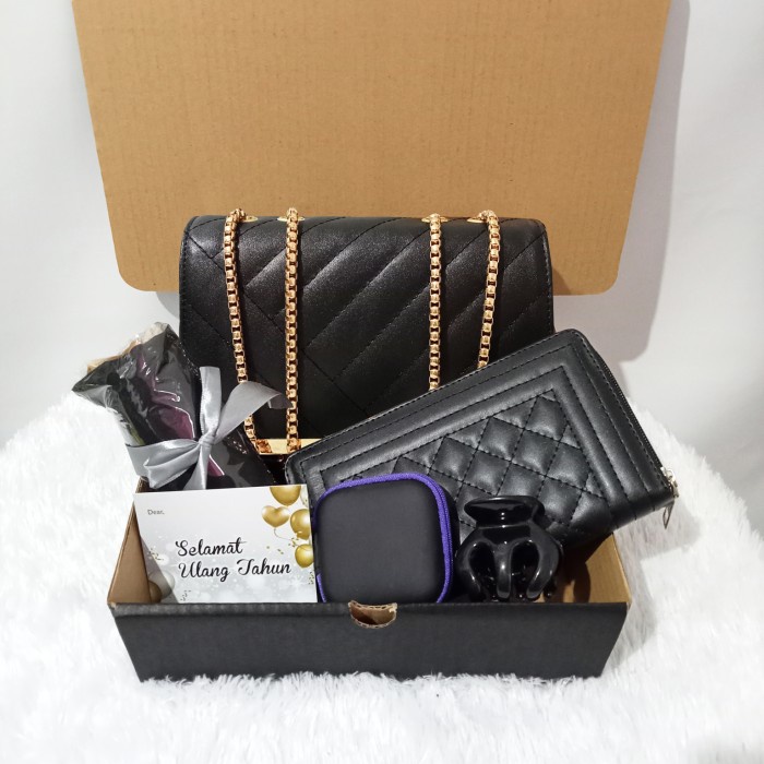 PROMO KADO ULANG TAHUN CEWEK GIFT SET BOX HAMPERS ULTAH HADIAH TAS WANITA - CLARISA, FREE1BOX+BUBLE 