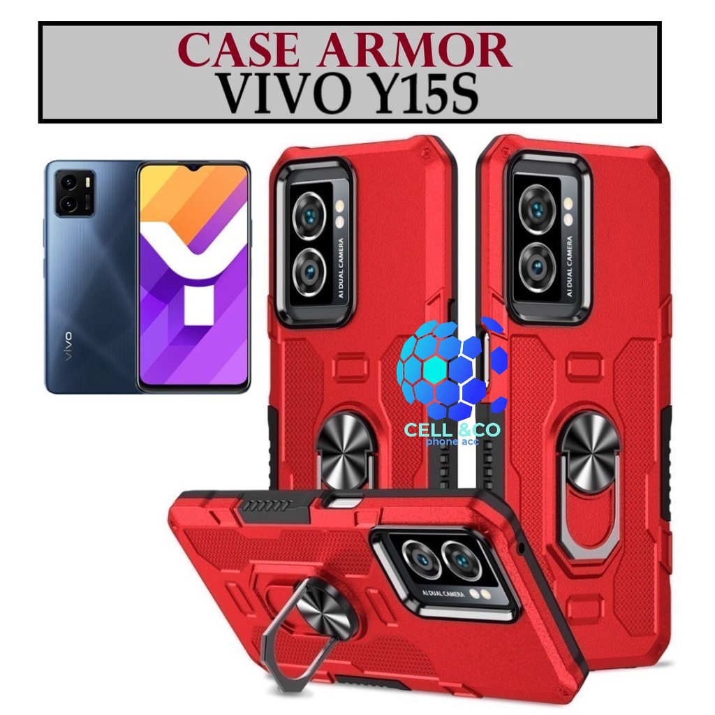 Case Armor VIVO Y15S Iring Cincin Magnetic Kesing Hp Protect kamera Premium Hard Case Standing Robot Pelindung Kamera