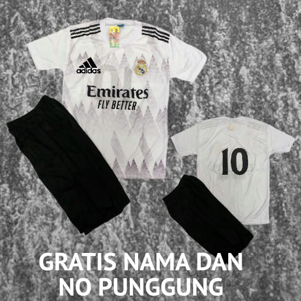 setelan baju bola anakmadrid putih size 1-14thn
