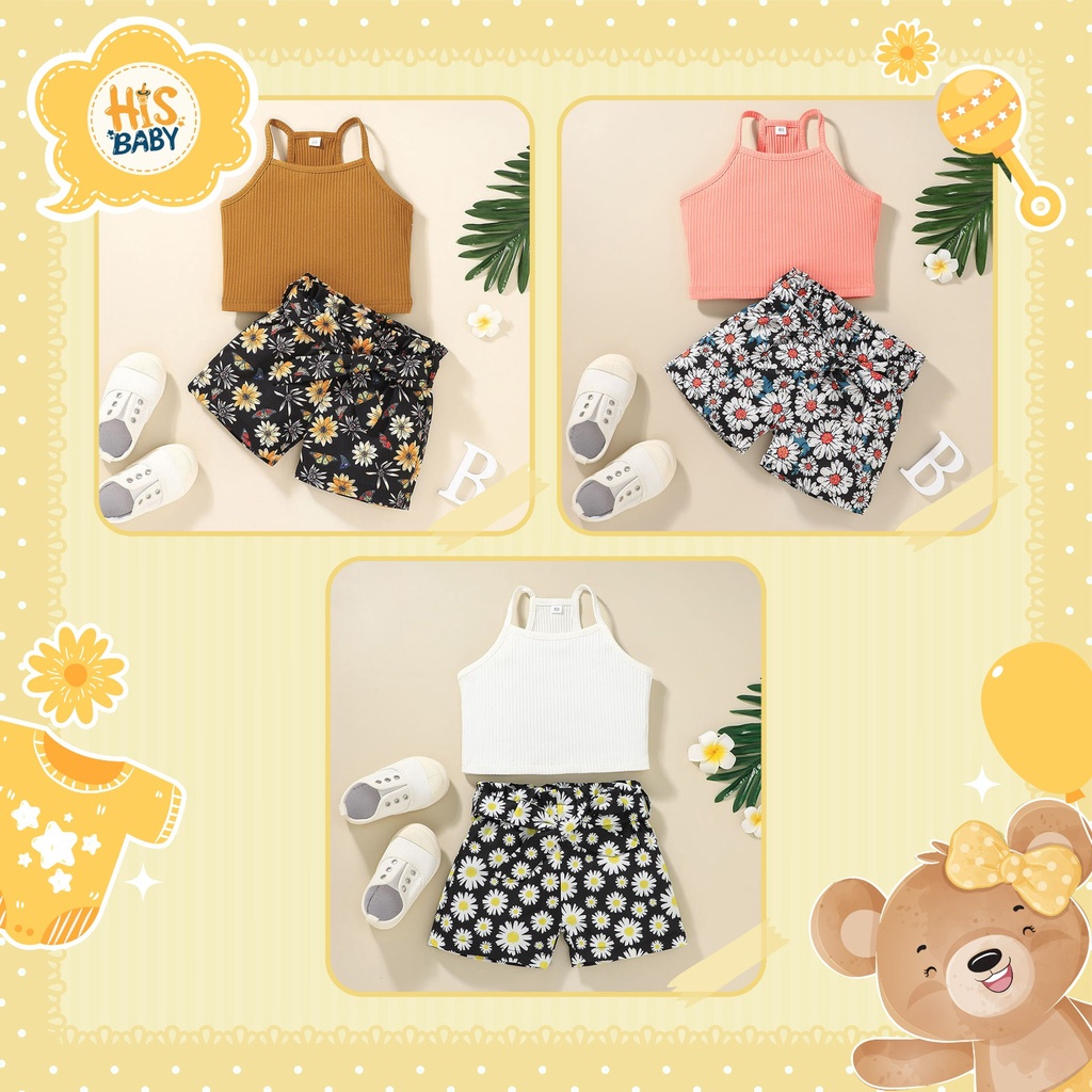 His.Baby (L12) 3-18 bulan Setelan Kensi Bersabuk Baju Seksi Bayi Cewek & Anak Perempuan