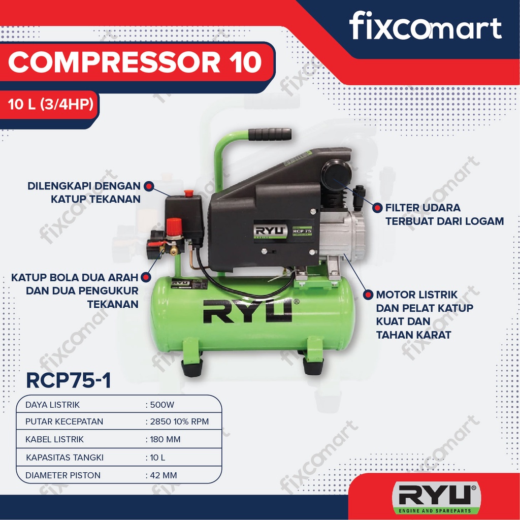 Ryu Kompressor 0.75 Hp / Ryu Rcp75 / Mesin Kompresor