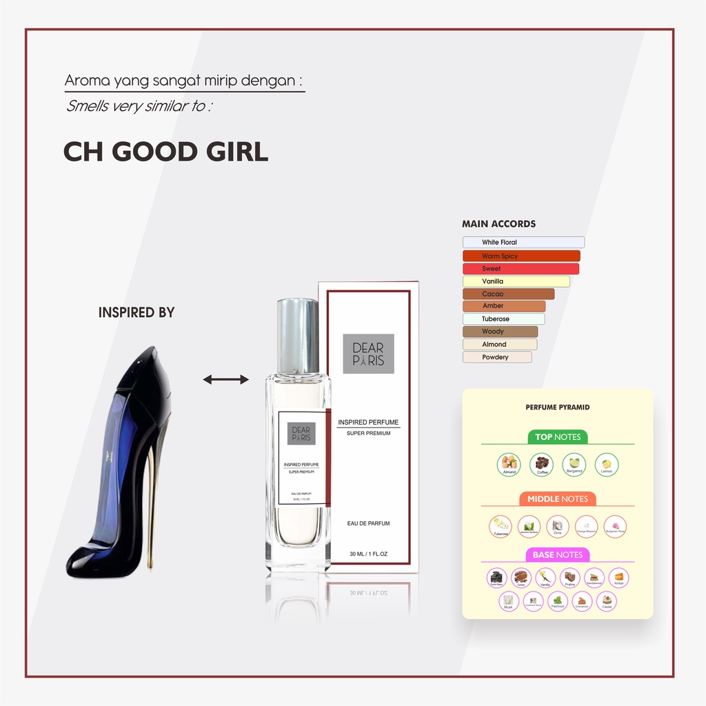 DEAR PARIS Ch Good Girl Inspired Perfume 30 ML Parfum Wanita EDP Super Premium Fragrance BPOM DPP24