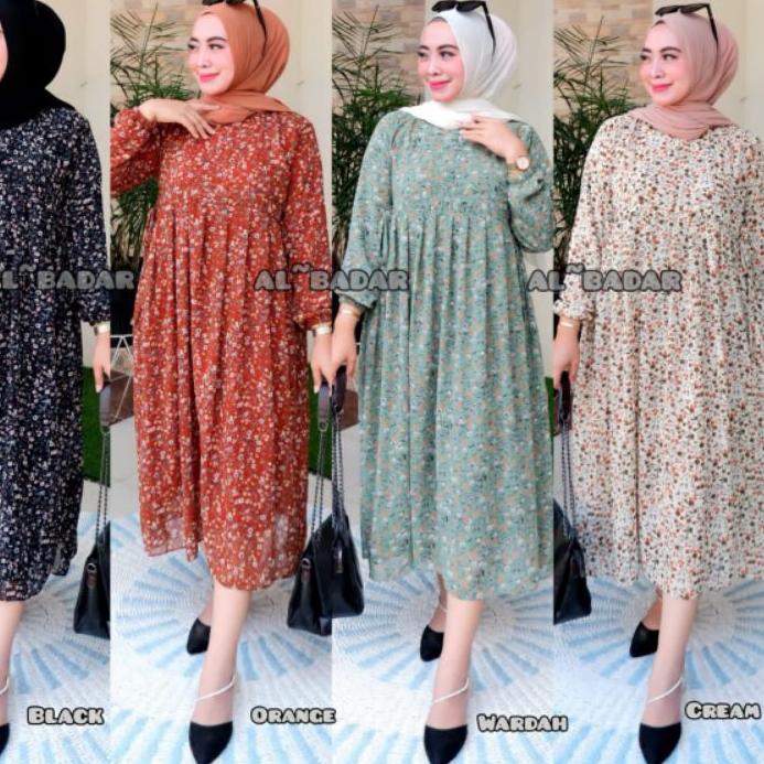 Import Terlaris BISA [ COD] DRESS MIDI CERUTY BABY DOLL / MIDI DRESS BAHAN CERUTY BABY DOLL MOTIF BU