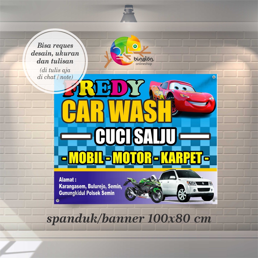 Spanduk Banner 100x80 Cm Cucian Motor, Cuci Mobil, Free Desain, Spanduk Cuci Motor Mobil Murah