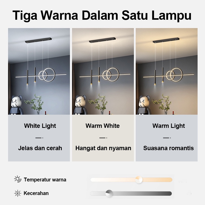 Golden LED Lampu Gantung Minimalis Lampu 3 warna Lampu Hias Rumah Lampu Strip Panjang LED lampu meja makan lampu hias gantung minimalis