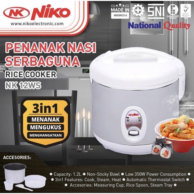 Rice Cooker NIKO 1.2L NK 12 3in1 Serbaguna | Penanak Nasi/Magicom Niko NK-12 | NIKO Rice Cooker 1.2 Liter | FMS