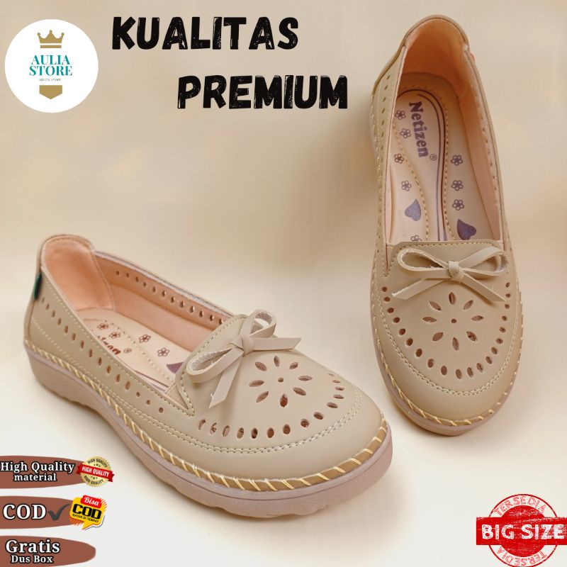 sepatu  wanita slip on kekinian super  premium bigsize 41_45 kode aulia 08 pita