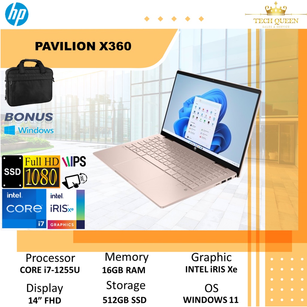 HP PAVILION X360 14 EK0116TU TOUCH - I7 1255U 16GB 512SSD IRISXE WINDOWS 11+OHS 14.0 INCHI FHD IPS 2IN1 BLIT SLV