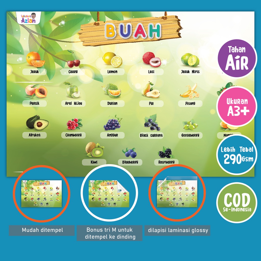 Sahabat Azlan - Poster Anak Aesthetic Buah-buahan Edukasi Pendidikan Belajar Paud Tk Sd