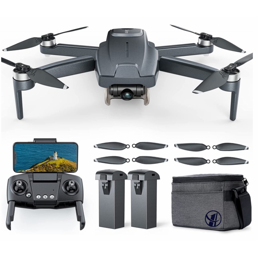 HOLLYTOO GPS 75 Mins Foldable 4K Drone for Adults Beginners，3-Aix Gimbal，9800ft | 5GHz | FPV | Video Transmission + Bwine F7MINI 60Mins GPS Drone with 4K UHD Camera for Adults