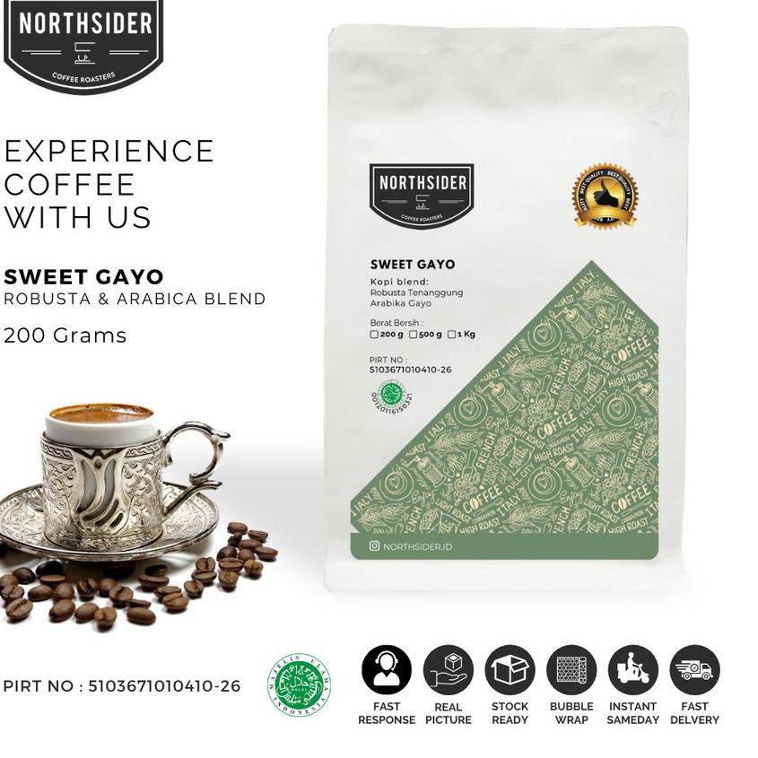 

♤ BIJI KOPI ARABIKA SWEET GAYO BLEND - 200GR NORTHSIDER COFFEE BLEND ℗