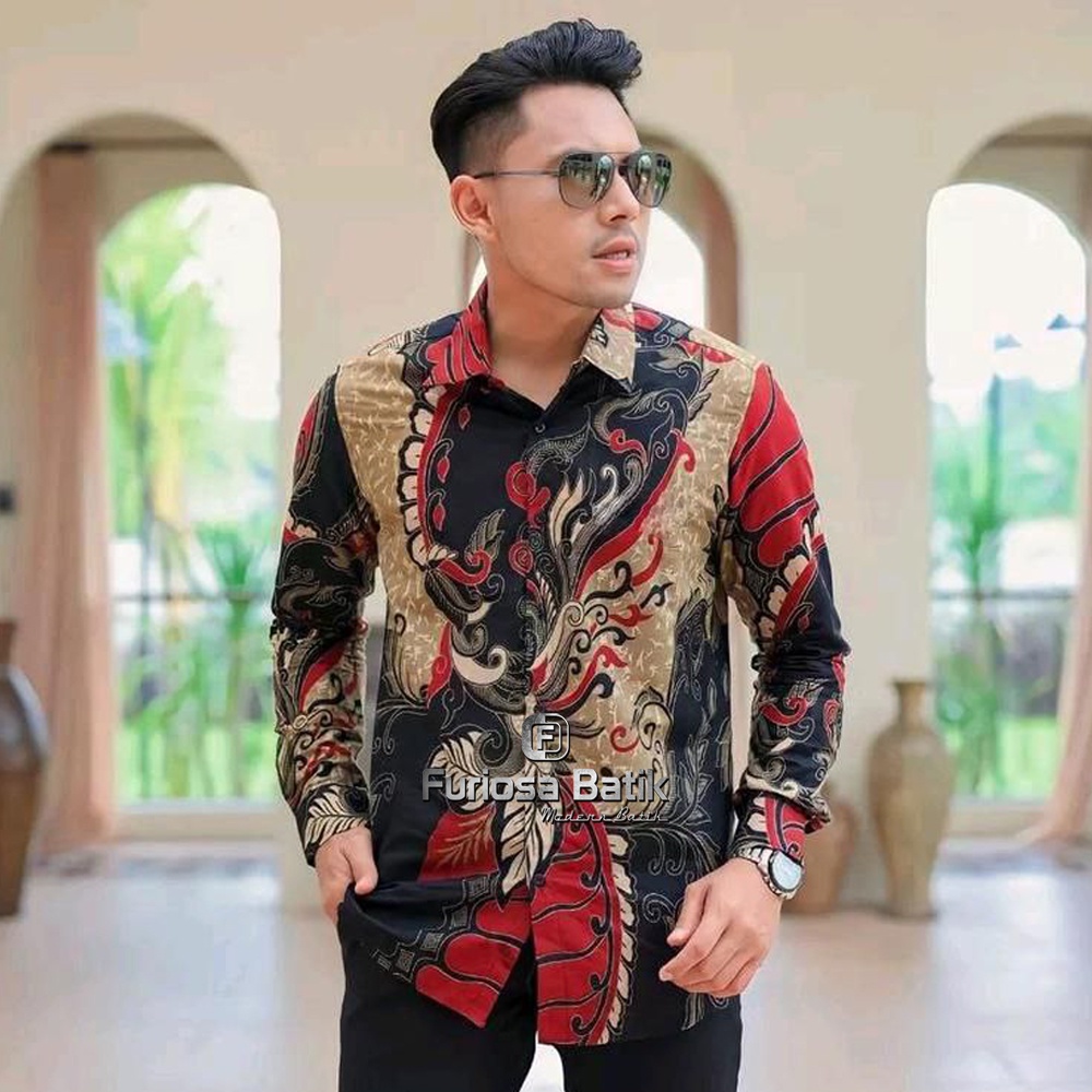 FURIOSA BATIK SANGKURIANG MERAH Kemeja Batik Pria Modern Lengan Panjang Batik Pra