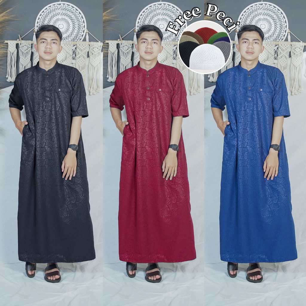 Gamis pria dewasa lengan pendek embos/Jubah pria remaja dan dewasa AL-KOF