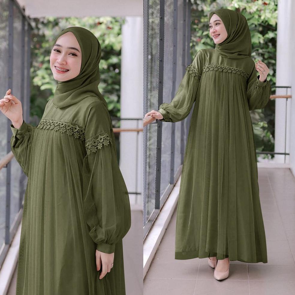 BOOMING MAXI DRESS PANJANG NURAINI | GAMIS MUSLIM MURAH PEREMPUAN BROKAT TILE CANTIK RENDA IMPORT TE
