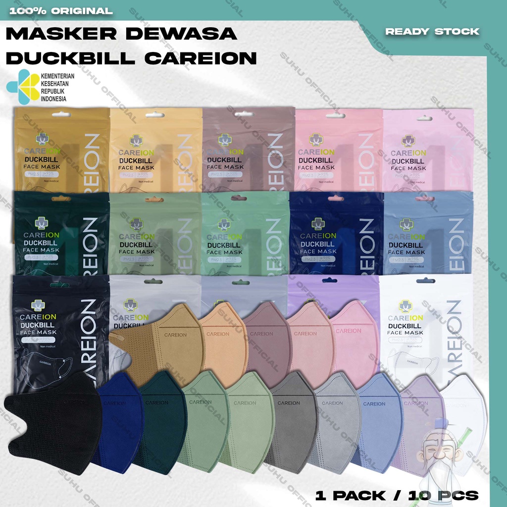 Masker Duckbil CAREION 4PLY isi 10Pcs Shrimp Warna Duckbill Earloop Surgical Mask Kemenkes