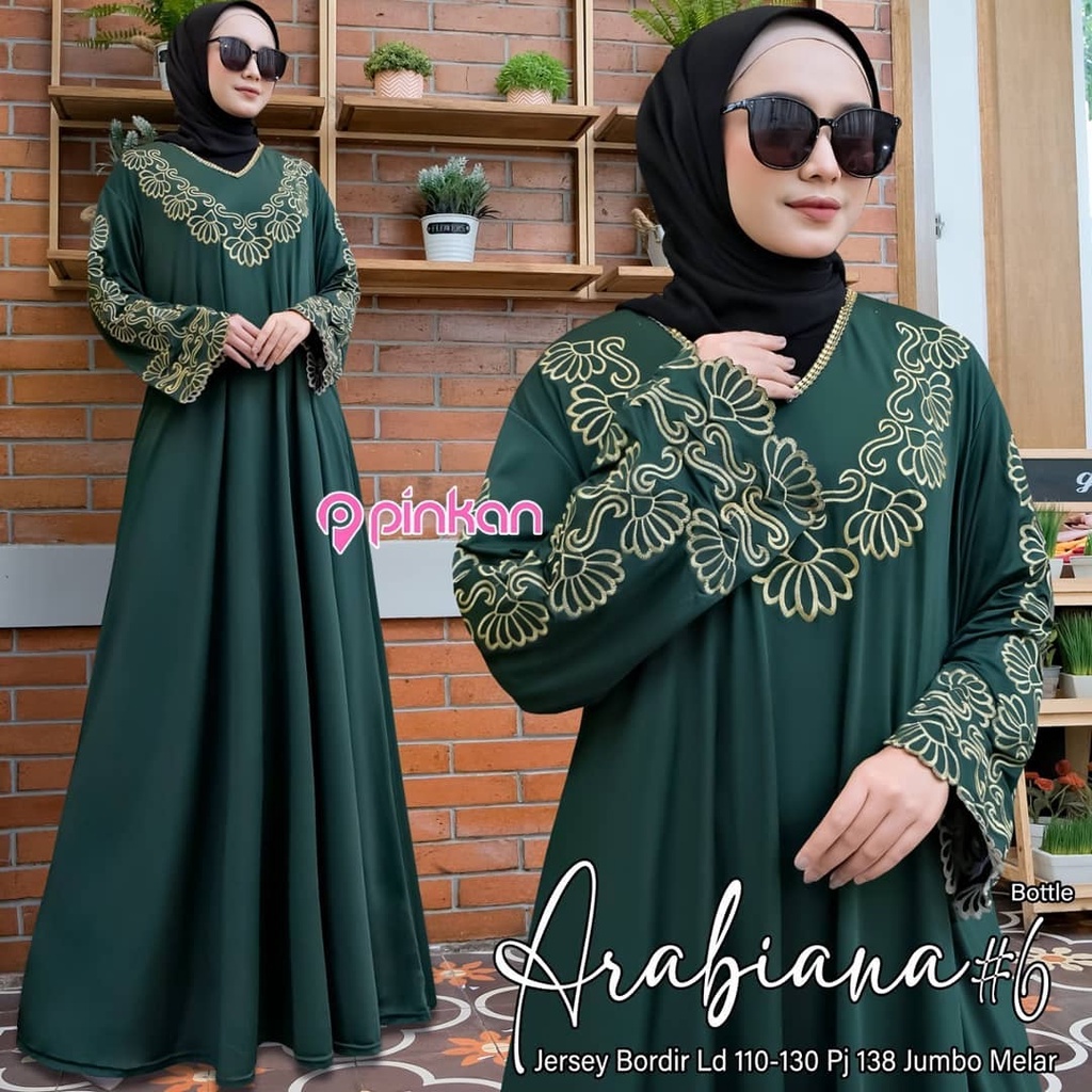 Arabiana Maxy #6 Millaty Maxy Milaty Gamis Jumbo Jersey Motif Bordir xxxl Ld 130cm Arabian Abaya Gamis Lebaran Remaja Muslimah Terbaru Seragaman Pengajian Murah Mila Dress Wanita Muslimah Syar'i Gamis Polos Tebal Premium Warna Hitam Milati Maxi