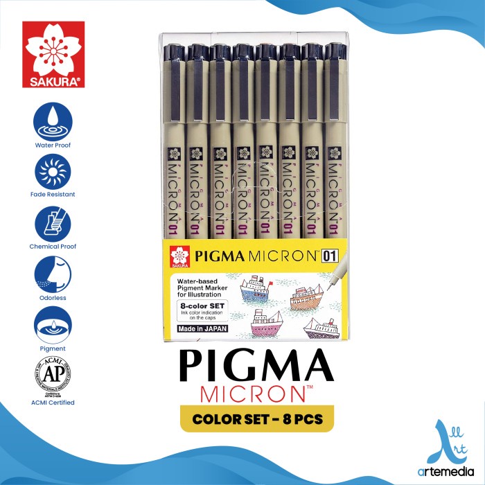 

Dpen Drawing Pen Sakura Pigma Micron Set 8 Color Pigment Ink Pulpen Gambar