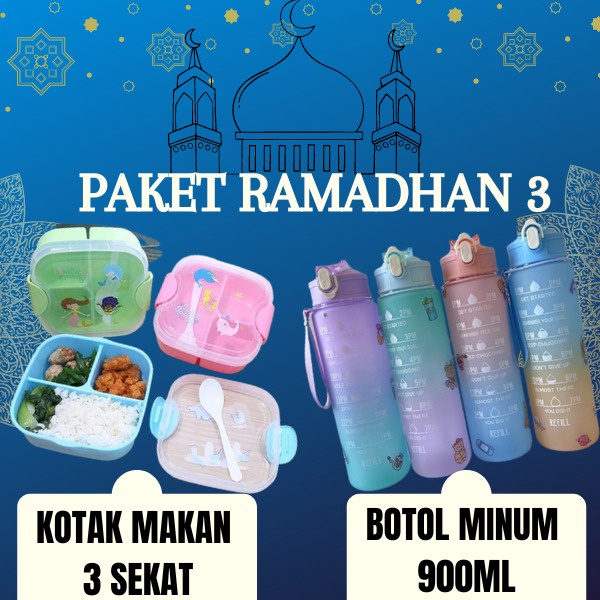Paket Ramadhan 3 (Kotak Makan 3 Sekat &amp; Botol 900ml)