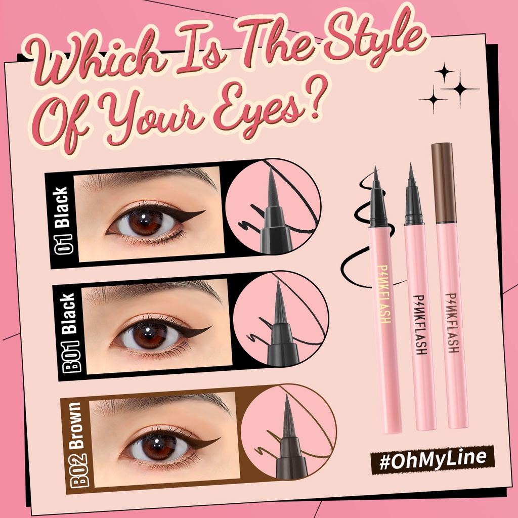 ☘️ CHAROZA ☘️ PINKFLASH / PINK FLASH Waterproof Easy Eyeliner E01 Black | B01 Black | B02 Brown