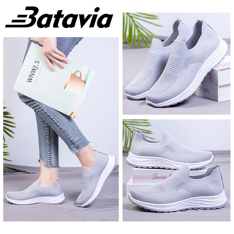 Batavia Sepatu olahraga impor premium perempuan terbaru rajut adem antislip antiaus sepatu lari anak perempuan  Batavia Shoes Fashion  Sport  Original Pink Hitam Abu  rajut  sekolah korea Onlinemall N20