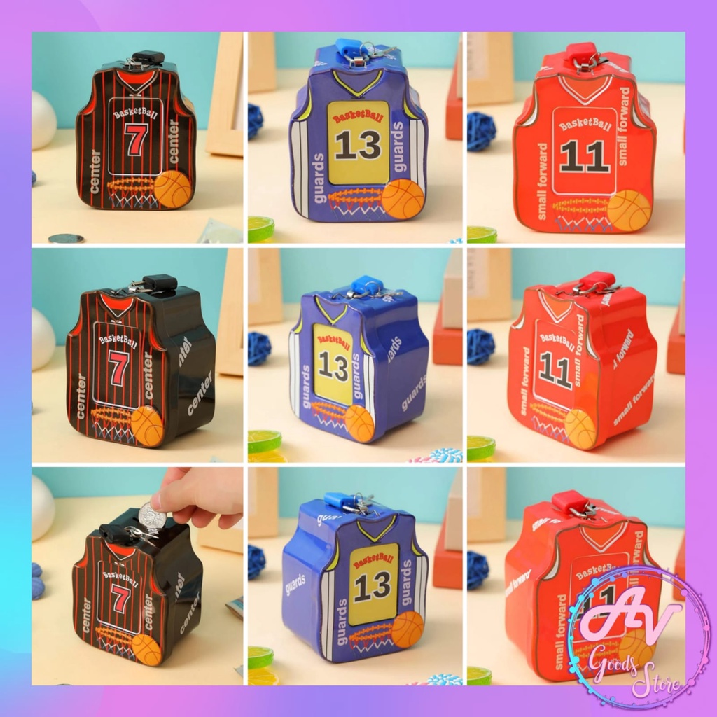 Celengan Kaleng BAJU / Celengan Kunci Gembok Karakter / Souvenir Celengan Anak / Coin Box